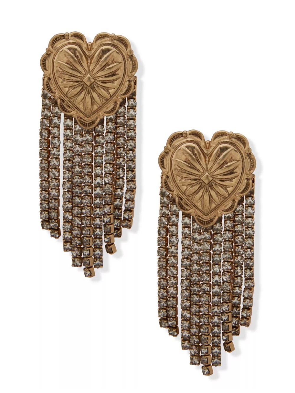 Lainey Wilson Crystal Heart Concho Chain Earrings